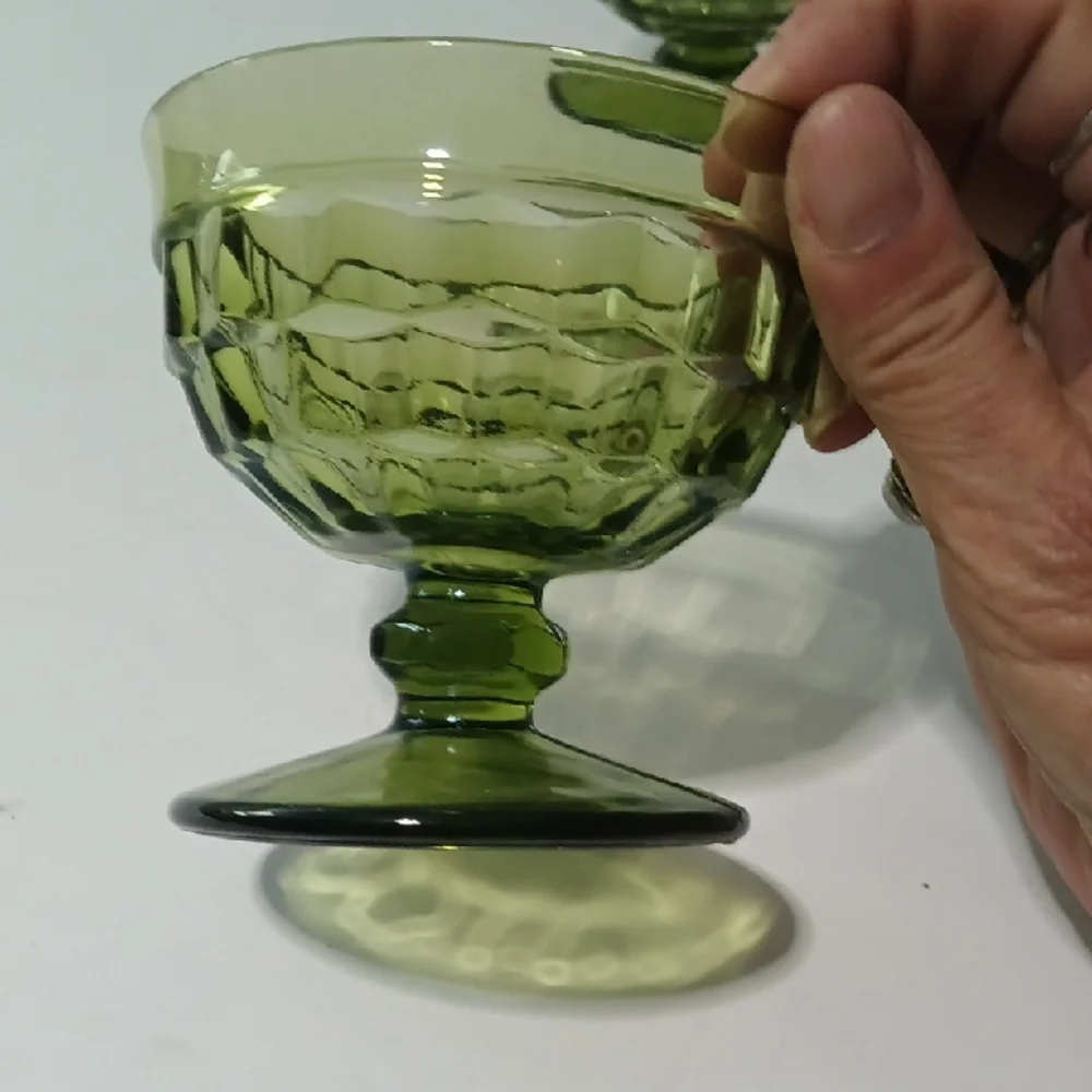 Vintage Indiana Glass Whitehall Dessert Goblets Set Of Four In Avocado Green